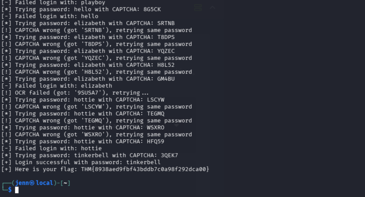 script finds successful login and flag captured